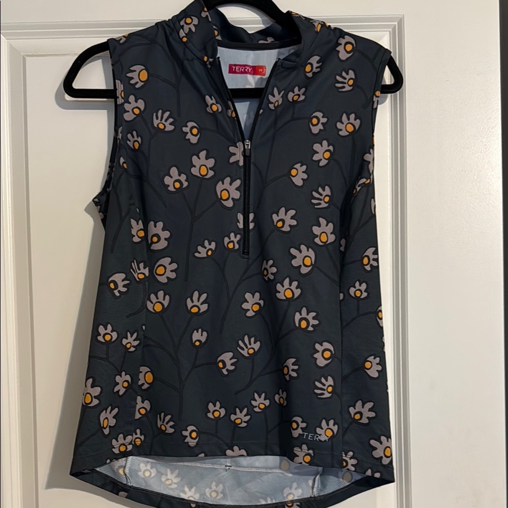 Terry Cycling Women's Floral Sleeveless Jersey- Charcoal/yellow